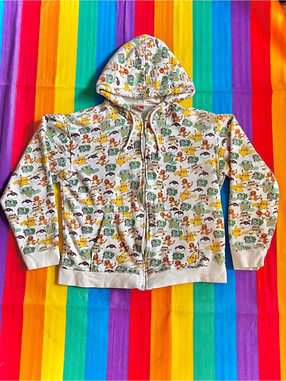 VINTAGE 2007 RARE Pokémon All Over Print Nintendo Zip Up Hoodie, Pockets, Size S
